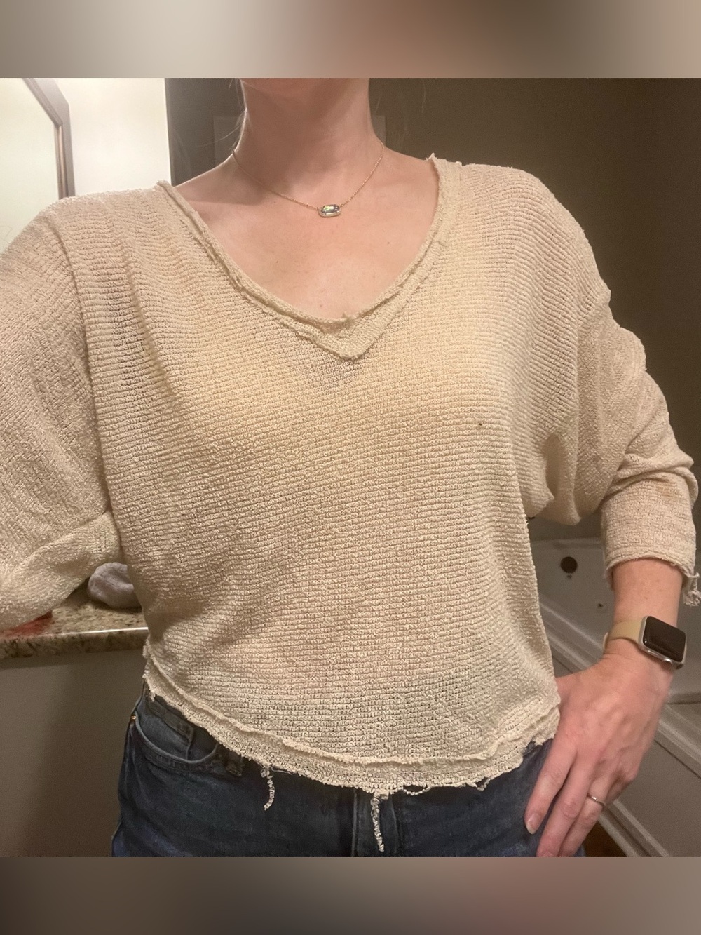 Urban Outfitters Lightweight Beige V-Neck Sweater oversized beachy boho. - Picture 2 of 9